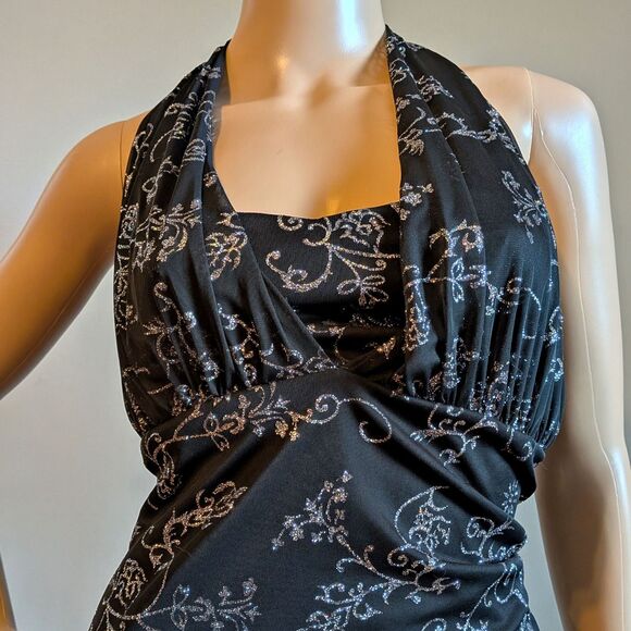 Vintage Y2K Taboo Black Halter Dress Floral Glitter Dark Fairycore Prom Size XL - Picture 9 of 13